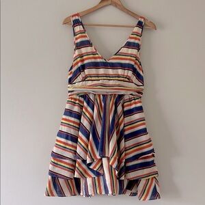 Thread Social | Stripped Blouson Tiered Ruffle Mini Dress 100% Cotton Babydoll 8